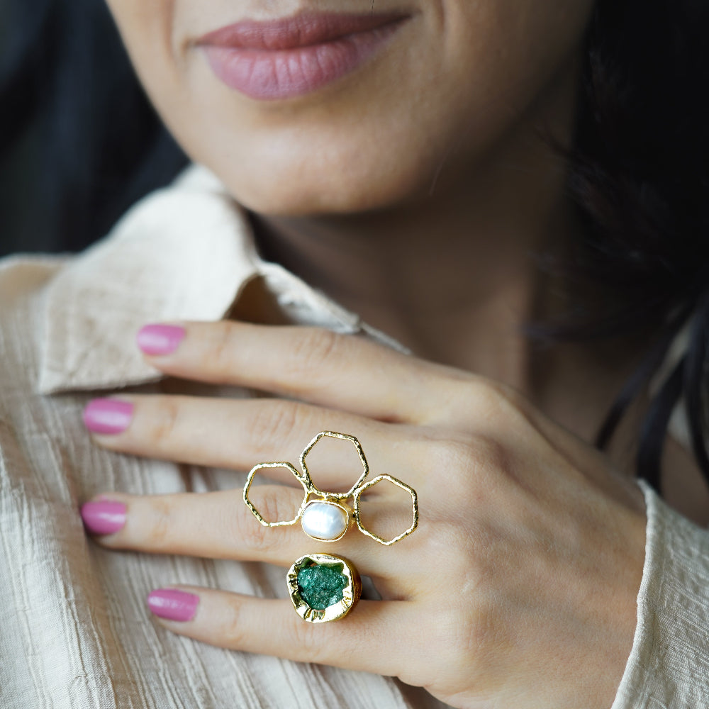 Artisan Bloom Green Jade Ring