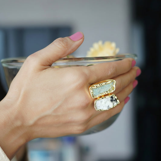 The Juno Dual-Stone Ring Amazonite with Moonstone