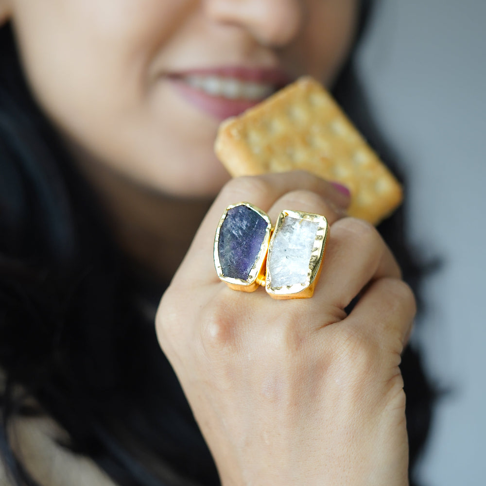 The Juno Dual-Stone Ring Amethyst with Moonstone