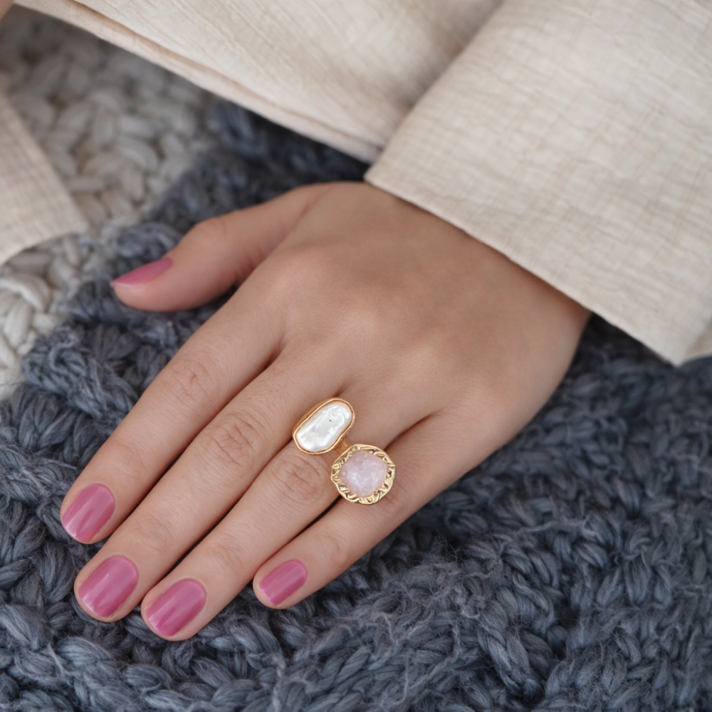 The Aria Lustre Baroque & Rose Quartz Ring