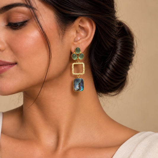 Sage Cat's Eye & Shell Pearl Earrings