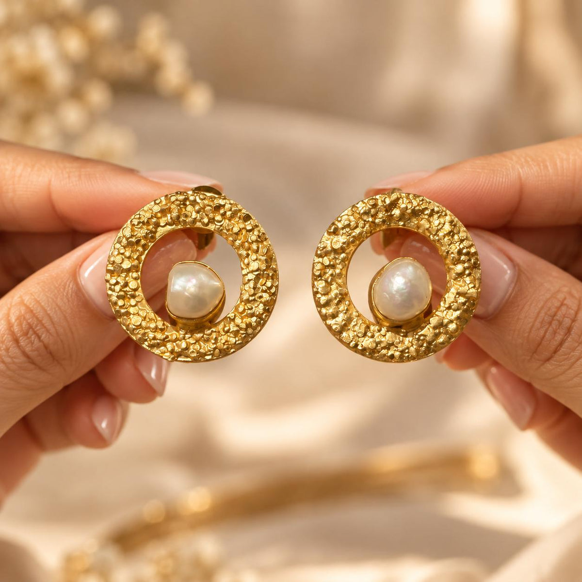 Textured Pearl Halo Earrings