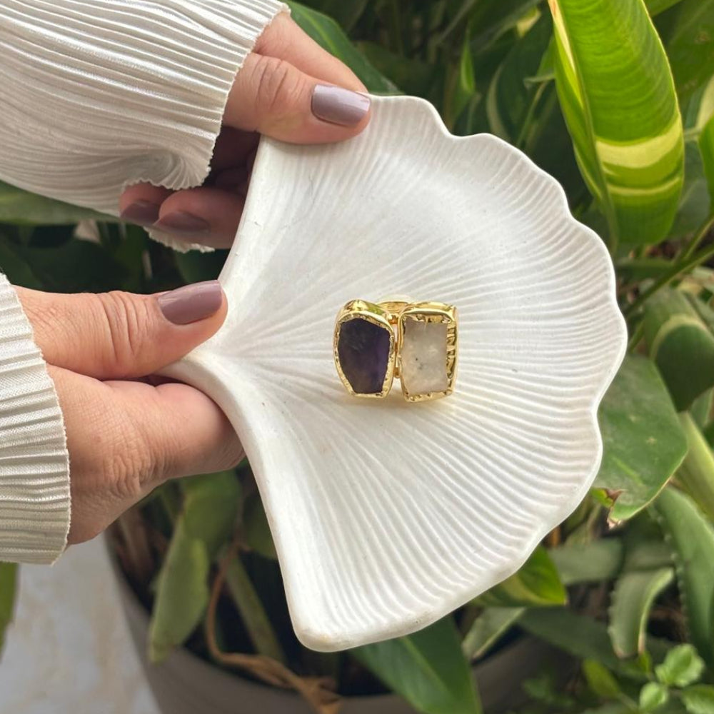 The Juno Dual-Stone Ring Amethyst with Moonstone