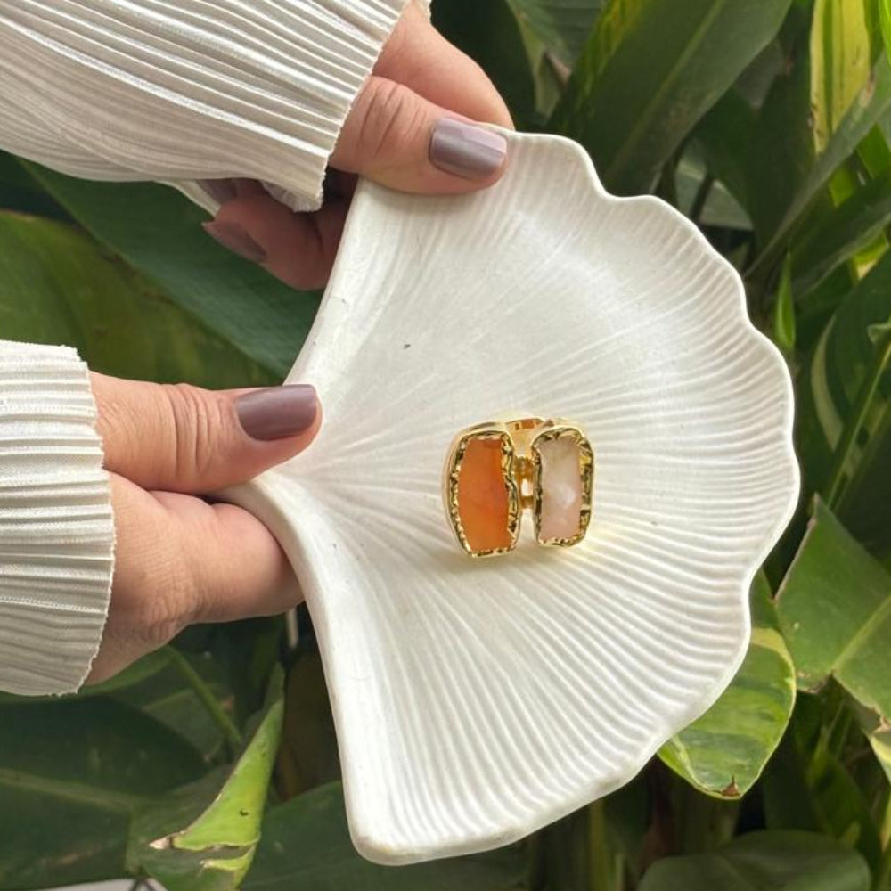 The Juno Dual-Stone Ring Carlinean with Rose Quartz