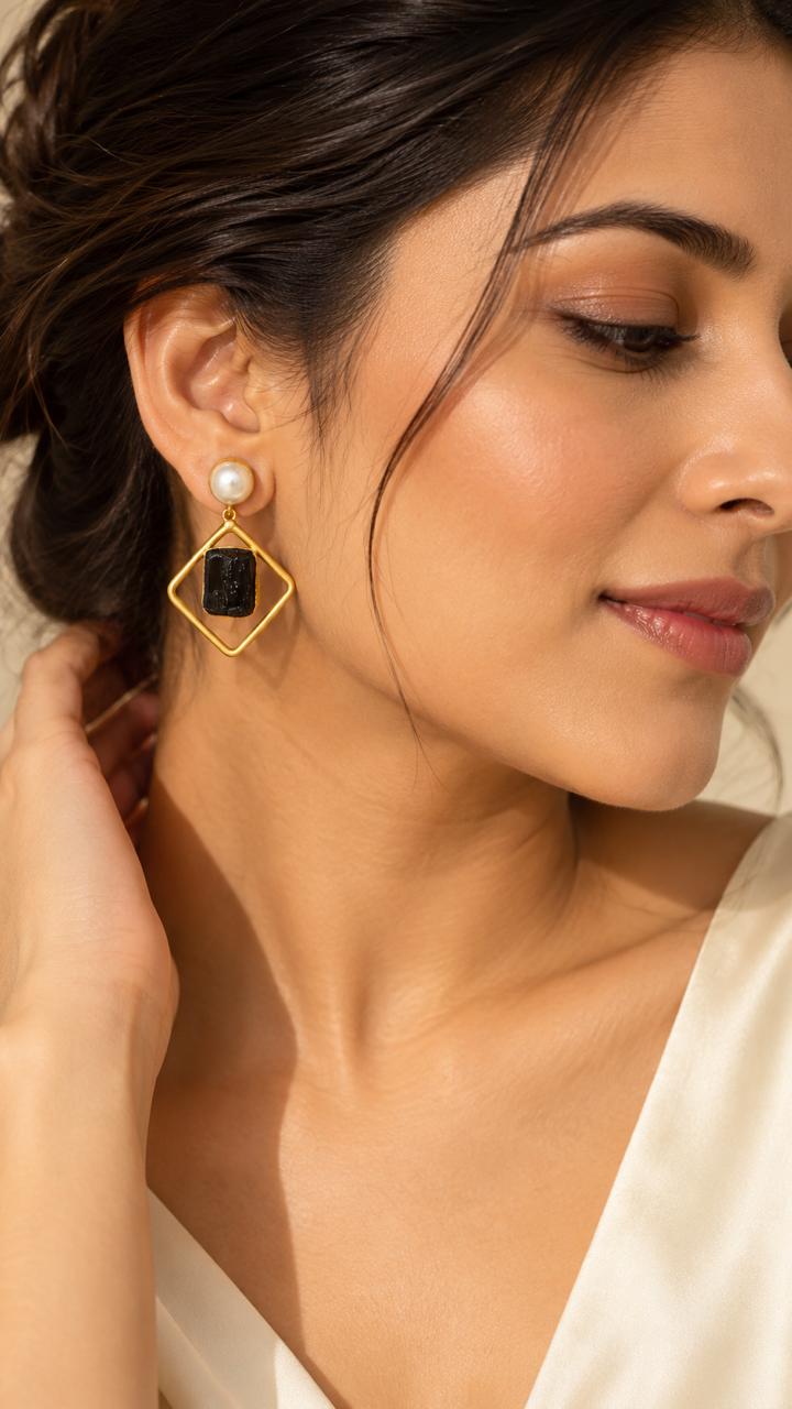Noir Pearl and Stone Drop Earrings