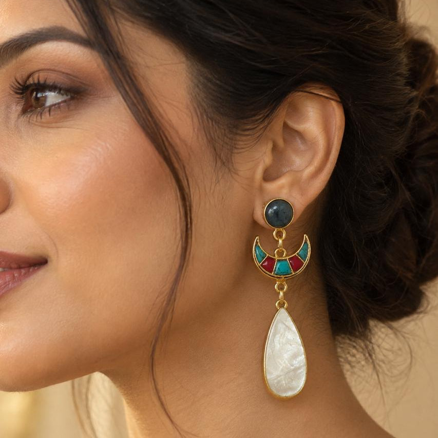 Sienna Turquoise & Mother-of-Pearl Crescent Earrings