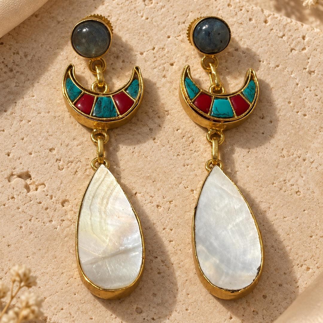 Sienna Turquoise & Mother-of-Pearl Crescent Earrings