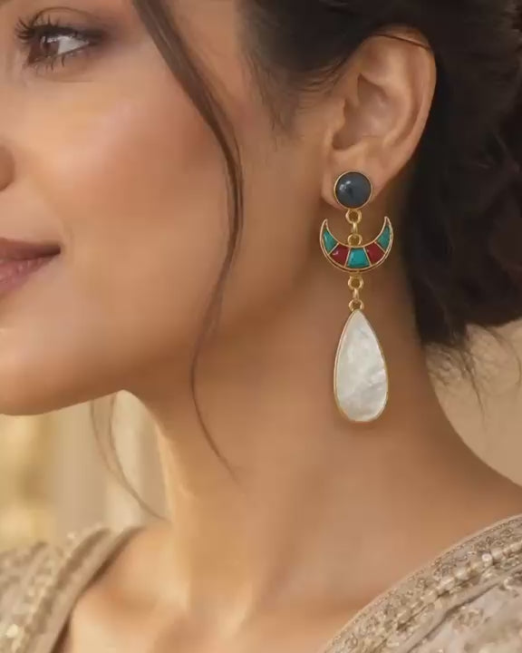 Sienna Turquoise & Mother-of-Pearl Crescent Earrings