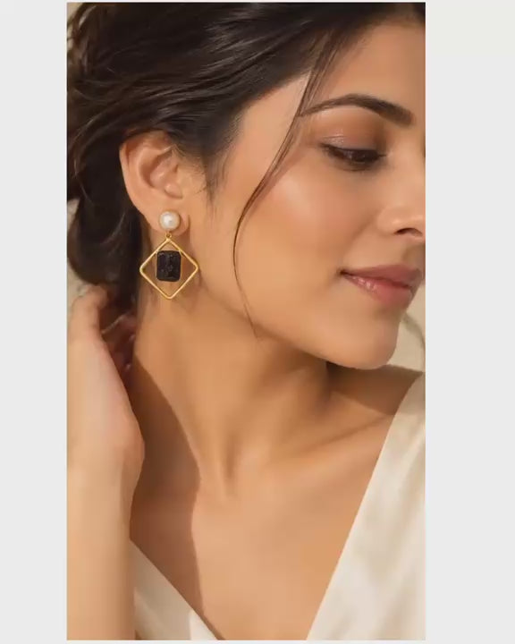 Noir Pearl and Stone Drop Earrings